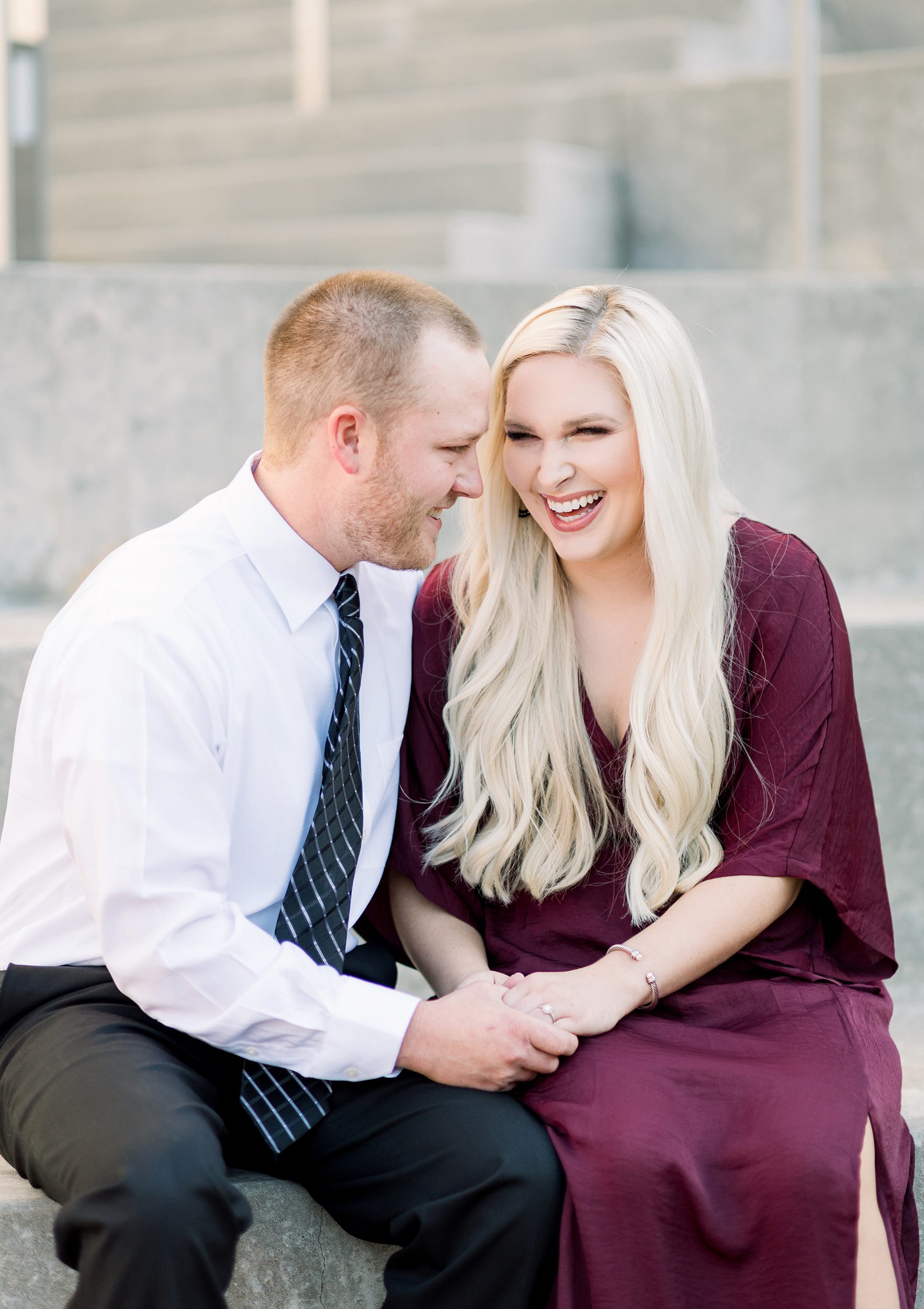couple laughing engagement photos