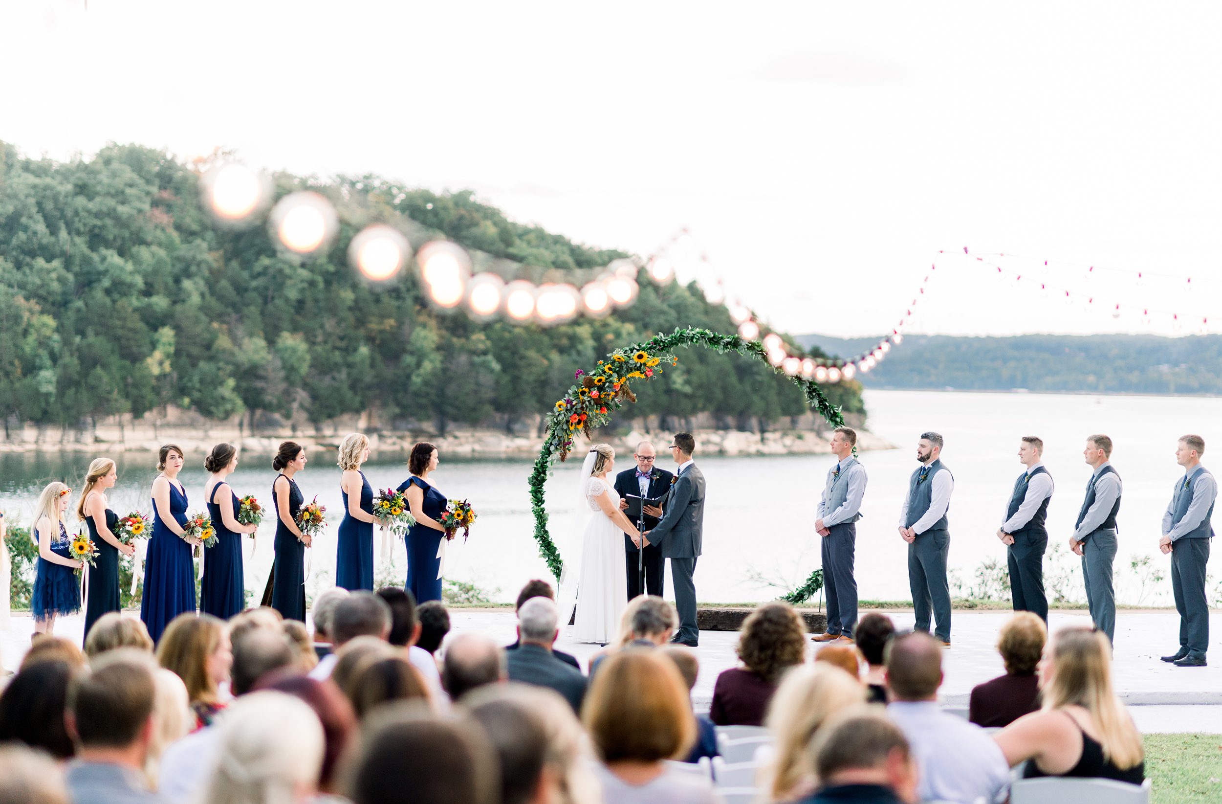 wedding ceremony overlooking lake in arkansas